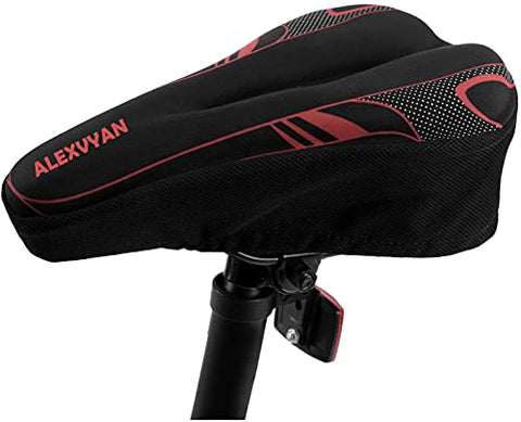 Image of AlexVyan Soft Bicycle Silicone Gel Saddle Cover ( 11*7.5 Inch) Cycling Cushion Pad City Cycle Seat Cover Gym Cycle Gel Cover -Fits Narrow/Slim Seats (Black and Red)