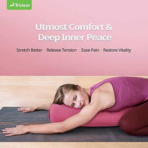 Image of Trideer Yoga Bolster Pillow | Combo Set of Yoga Strap & Rectangular Meditation Pillow, Soft Velvet & Optimal Support, 800g Light Weight with Carry Handle