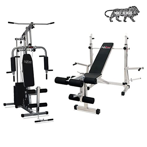Image of ifeline Fitness HG-002 Multi Home Gym Chest Biceps Back Triceps Legs for Men, 72kg Weight Stack, Free Installation Assistance (with LB-309 Multi Bench)