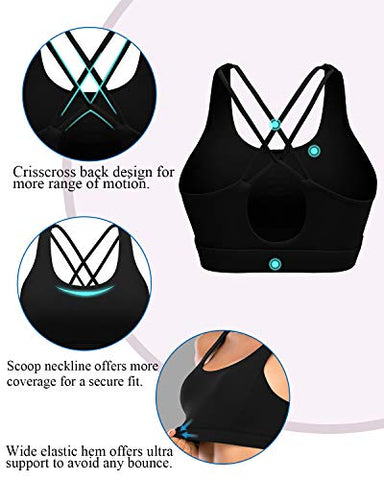 Image of RUNNING GIRL Strappy Sports Bra for Women,Padded Crisscross Back Yoga Bra Cute Medium Impact Workout Activewear(WX2602 Black,XL)
