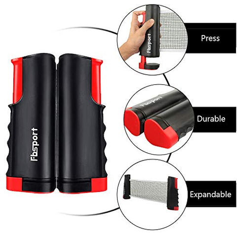 Image of FBSPORT Ping Pong Paddle Set, Portable Table Tennis Set with Retractable Net, 2 Rackets, 6 Balls and Carry Bag for Children Adult Indoor/Outdoor Games, Black