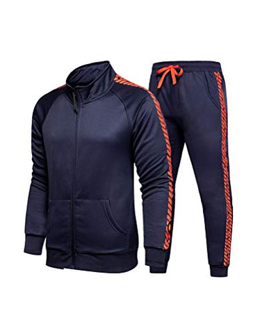 Image of PASOK Men's Casual Tracksuit Set Full Zip 2 Pieces Jogging Athletic Sweat Suits Style 1 Blue XL
