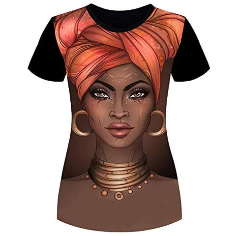 Image of HAHTUUE Women's T-Shirts Afro Girl African American - Black Natural Hair Styles 3D Floral Print Casual Tops for Women Tees M