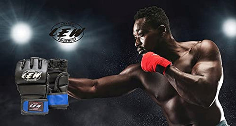Image of LEW Black/Blue Fight/MMA/Muay Thai Thumb Protection Grappling Gloves (Black/Blue, Small/Medium)