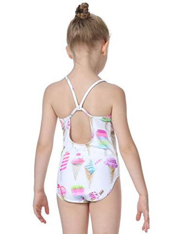 Image of Cadocado Big Girls Cute One Piece Swimsuit Beach Sport Scoop Neck Bathing Suit Swimwear, Ice Cream,7Y