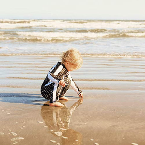 Image of SwimZip Little Girl Long Sleeve Sunsuit Romper Swimsuit UPF 50 Sun Protection Black