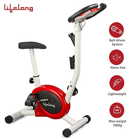 Image of Lifelong LLF135 FitPro Stationary Exercise Belt Bike for Weight Loss at Home with Display and Resistance Control, White (Free Installation Assistance)