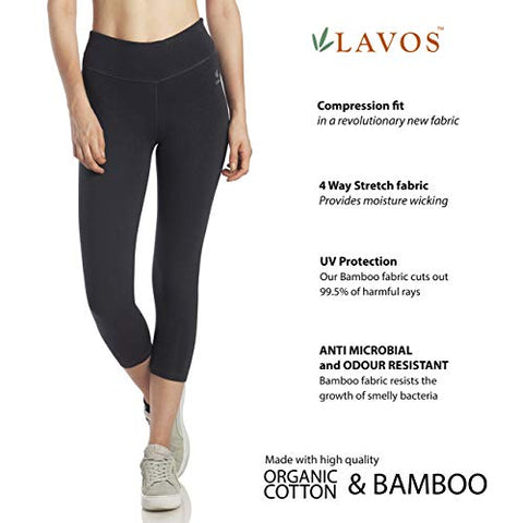 Image of Lavos Women's Anti Microbial Bamboo and Cotton Yoga Capris/Yoga Tights/Gym Tights Capri/Sports Fitness Capri/Active wear