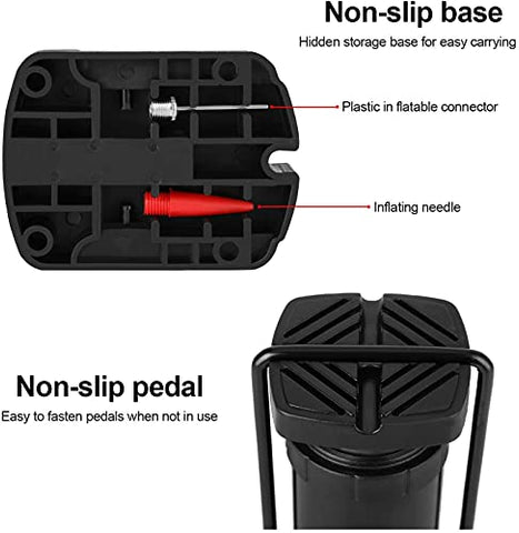 Image of QUPET ® Mini Portable Bike, Bicycle Tire Hand Foot Activated Floor Pump with Presta Schrader Dunlop Valves Extra Valve and Gas Needle