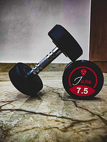 Image of IALPHA Rubber Coated Bouncer Dumbbell (7.5 kg, Black, Red) - Set of 2