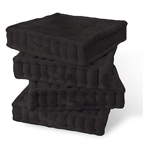 Image of Encasa Homes Square Floor Cushions 50 x 50 x 10 cm - Charcoal Grey - Solid Dyed Canvas with Cotton Filler, Large Size for Seating, Meditation, Yoga, Pooja, Guests, Living Room, Bedroom