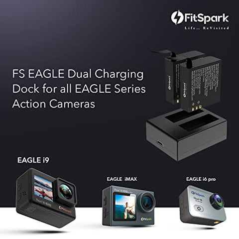 Image of FitSpark Eagle Super Saver Combo Pack of 1 Dual Charging Dock + 2 Eagle Turbo 1350 mAh Rechargeable Li-ion Batteries for All Eagle Series Action Cameras (Super Saver Combo Pack)