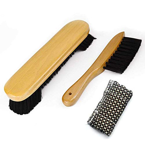 Image of Cllayees 9" Wooden Billiards Pool Table and Rail Brush Set with Cue Shaft Cloth Slicker Cleaner