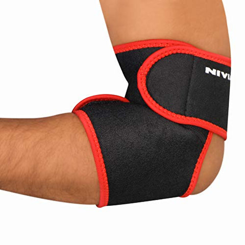Image of Nivia 589L Neoprene Orthopedic Elbow Support(Adjustable with Velcro), Large (Red/Black)