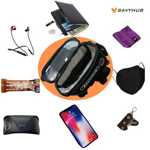 Image of SAVYHUB Bike Bicycle Front Frame/Tube Bag waterproof mobile phone holder with sensitive touch screen and waterproof premium material Suitable for all types of mobiles below 7.2 inch