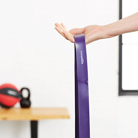 Image of AmazonBasics Resistance and Pull up Band for Chin Ups, Pull Ups and Stretching (Resistance 18.1 Kg to 36.3 Kg), 1.25" wide, rubber, purple
