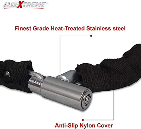Image of AllExtreme EXBHCL1 Heavy Duty Stainless Steel Helmet Lock Anti-Theft Luggage Secure Chain Lock Device with 2 Keys (Black)
