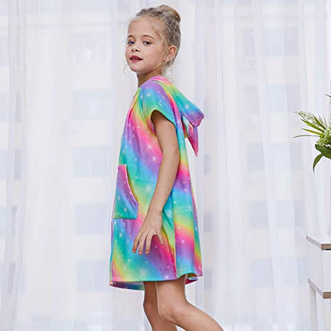 Image of FIOBEE Unicorn Cover Up for Girls Terry Hooded Cover Ups for Kids Swimsuit Beach Dress with Zipper Rainbow
