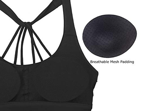 Image of icyzone Padded Strappy Sports Bra Yoga Tops Activewear Workout Clothes for Women (M, Black)