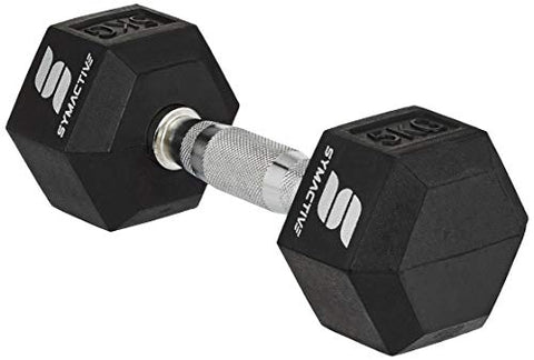 Image of Amazon Brand - Symactive Rubber Coated Hex Dumbbells, Set of 2, 5 Kg