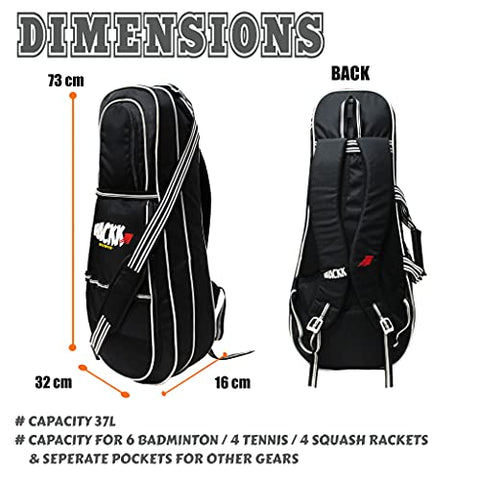Image of WHACKK Smash Black White Tennis/Squash/Badminton kit Bag (9099), 2XL (9099i)