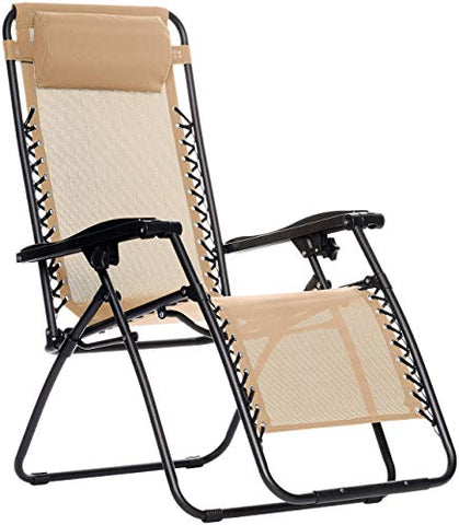 Image of AmazonBasics Zero Gravity Reclining Lounge Portable Chair (Beige, Fabric & Steel)