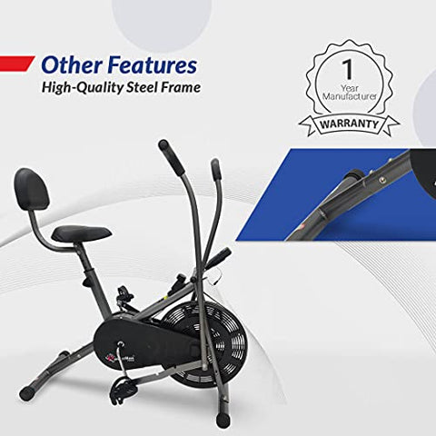 Image of PowerMax Fitness BU-201 Dual Action Air Bike/Exercise Bike with Back Support System for Home Workout, black