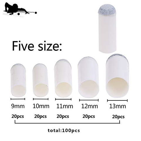 Image of MeiMeiDa 100 Pieces Slip On Pool Cue Tips, cue Stick Tips 9mm 10mm 11mm 12mm 13mm Billiard cue Tips with Box