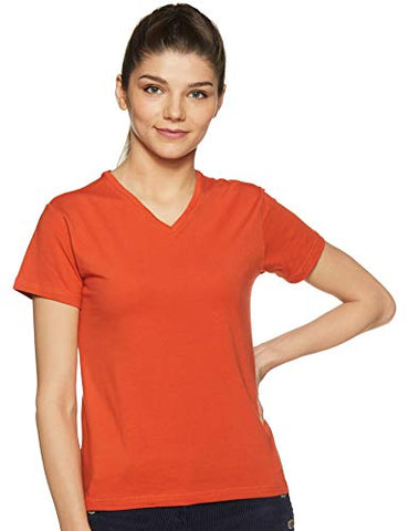 Image of Amazon Brand - Symbol Women's Solid Regular Fit Half Sleeve T-Shirt (VN-PO2-COMBO15_Burnt Orange & Blush_M) (Combo Pack of 2)