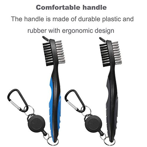 Image of Borogo 2-Pack Golf Club Brush Groove Cleaner, Golf Club Brush and Club Groove Cleaner 2 Ft Retractable Zip-line and Aluminum Carabiner Cleaning Tools Black-Blue
