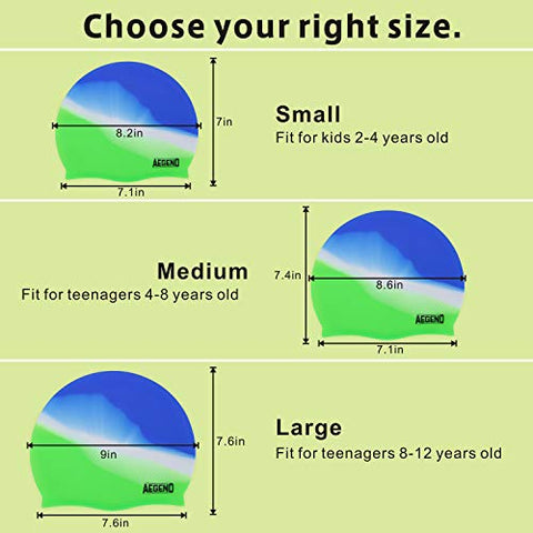 Image of aegend Youth Swim Cap (Age 5-10), 2 Pack, Blue & Green