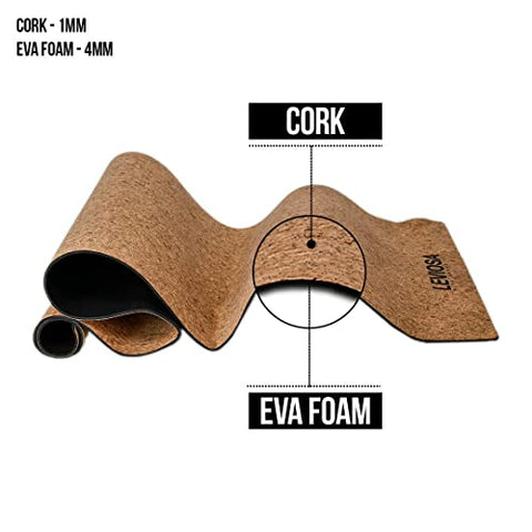 Image of LEVIOSA Cork Yoga Mat with Carry Strap (5mm, Brown)