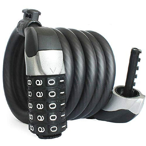 Image of Mayan Cobra Cycle Cable Lock, Helmet Lock, Self Coiling 5 Digit Resettable Number Combination Cable Bike Locks, 4 Feet x 1/2 Inch