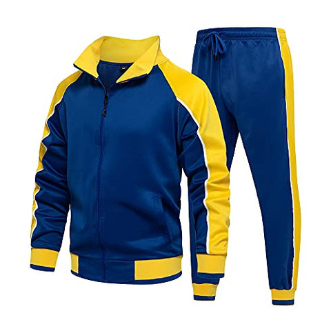 Image of Men's Sports Casual Tracksuit Set Hooded Long Sleeve Running Jogging Sweat Suits Blue L #49