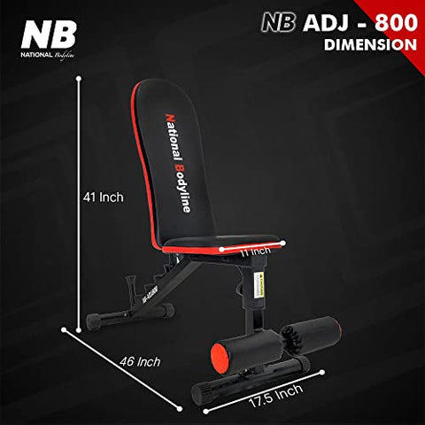 Image of National Bodyline Manual Adjustable Weight Bench Full Body Workout Machine, Foldable Inclined Decline Flat Fitness Home Gym Bench Press ( Black) - Weight Capacity: 150 Kg