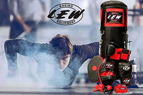 Image of LEW Punching Bag 10 Piece Boxing Set Filled with Heavy Bag Gloves Ceiling Hook Chains Hand Wraps Training Kickboxing Muay Thai MMA Punching Bags