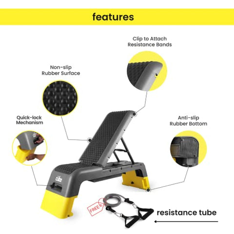 Image of The Cube Club Adjustable Stepper Bench|Bench Press/Gym Bench for Home Workout|Incline Decline Flat|Stepper for Exercise at Home|Chest Workout Equipment|Aerobic Fitness Bench, Yellow, 150 kg Limit