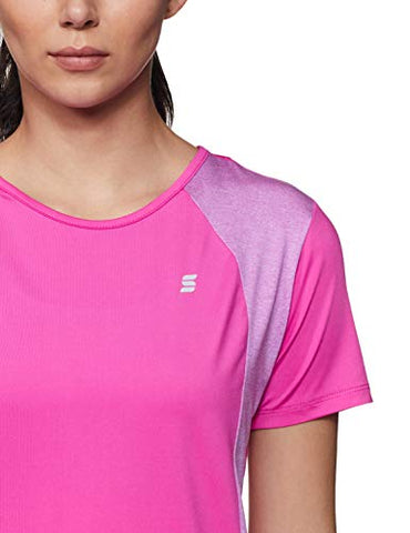 Image of Amazon Brand - Symactive Women's Solid Regular Fit T-Shirt (SYMACT-TS03_Purple Melange Small)
