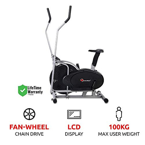 Image of PowerMax Fitness EH-200 Steel EH-200 Orbitrek Exercise Cycle and Elliptical Cross Trainer with Hand Pulse, Comfortable Seat and Smart LCD Display (Black)