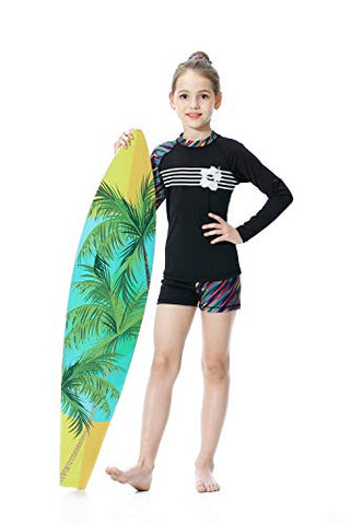 Image of KID1234 Swimsuits for Girls - Long Sleeve Girls Swimsuits, Two Piece Swimsuits for Girls 5-12 Years (14) Black