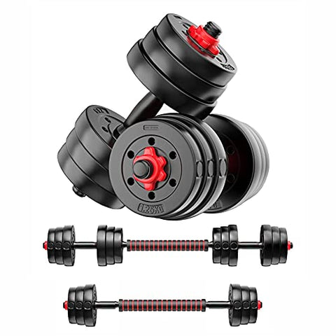 Image of FitBox Sports 3 In 1 Convertible Adjustable Dumbbells kit With Button Shaped Plates 20 Kg (2kg x 4 + 3kg x 4), Black