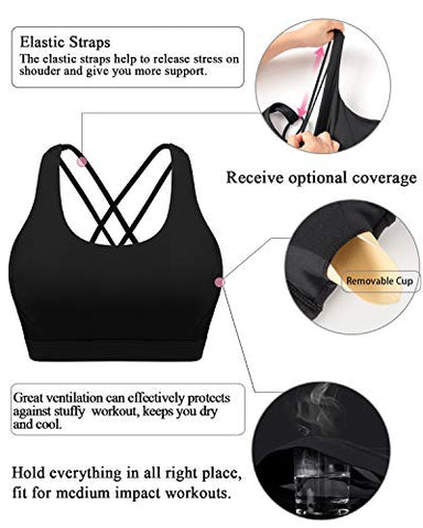 Image of RUNNING GIRL Strappy Sports Bra for Women,Padded Crisscross Back Yoga Bra Cute Medium Impact Workout Activewear(WX2602 Black,XL)