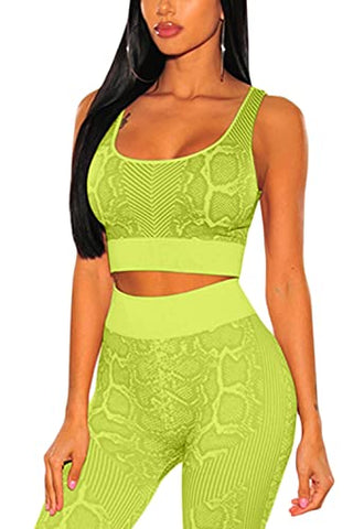 Image of ioiom Women's Seamless Workout Outfits 2 Piece Set Yoga Sports Bra and Leggings Fitness Activewear Neon Yellow L