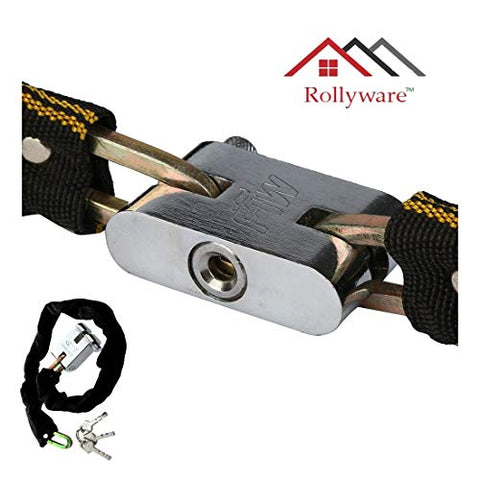 Image of ROLLYWARE India's Heavy Duty Chain Lock for Bike - Motorcycle - Cycle Lock with 3 Keys Anti-Theft Luggage Lock Device (Polished Finish, Black)
