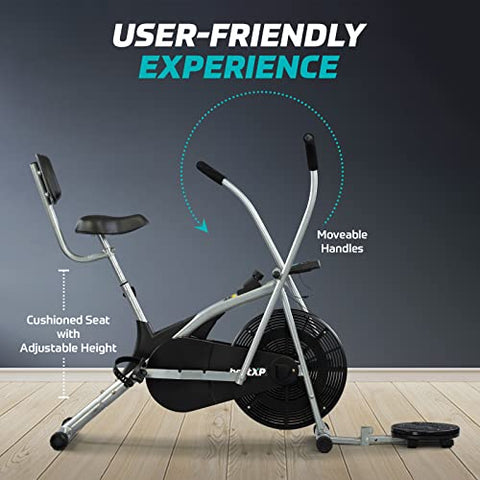 Image of beatXP Typhoon AirTronic 4CM Air Bike Exercise Cycle for Home Workout with Adjustable Cushioned Seat | Moving Handles & Back Support |Curve Frame & Tummy Twister With 6 Months Warranty (Black & Grey)