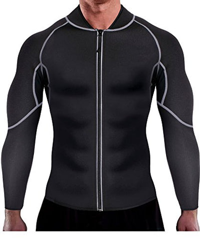 Image of Ursexyly Men Exercise Sweat Hot Dress Shirt, Sauna Suit Neoprene Slimming Fitness Jacket Gym Wear for Core Muscle Training (Black Exercise Shirt, L)