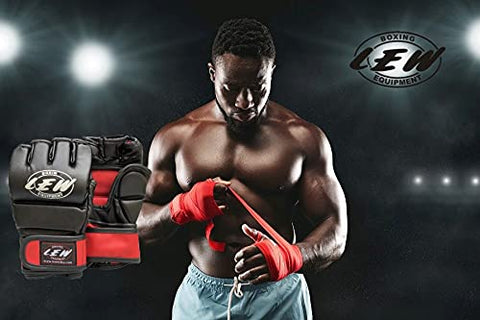 Image of LEW Red/Black Fight/MMA/Muay Thai Thumb Protection Grappling Gloves (Black/Red, Large/X-Large)
