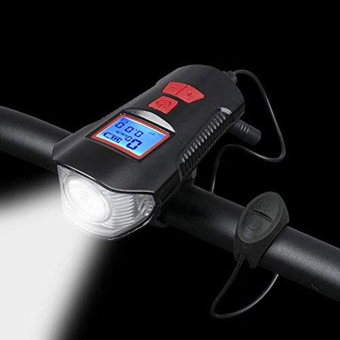 Image of Lista USB Rechargeable LED Bicycle Front Light, Bike Speedometer Odometer, Bicycle Horn Loud, 3 in 1 Bike Headlight with LCD Display Mountain Bike Cycling Accessories