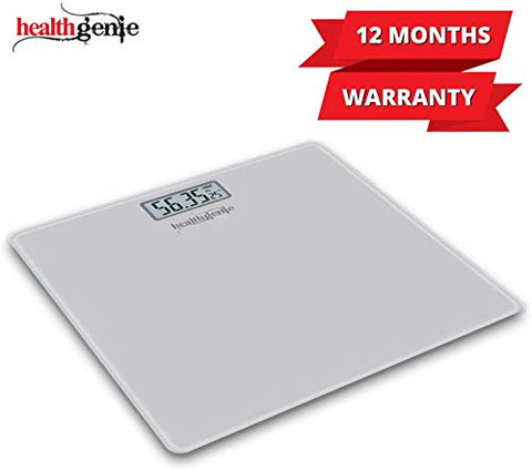 Image of Healthgenie Thick Tempered Glass Lcd Display Digital Weighing Machine , Weight Machine For Human Body Digital Weighing Scale, Weight Scale, with 2 Year Warranty & Batteries Included (Silver)