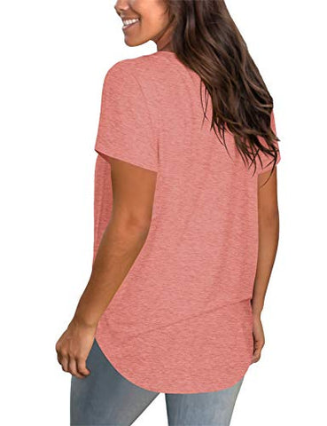 Image of WEESO Womens T Shirts V Neck Tops Short Sleeve Ladies Summer Tunic Loose Fit Tee Coral XXL